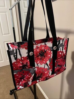Floral Tote Bag with Black Straps - Red/Pink Floral by Thirty-One